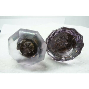Purple Amethyst Glass Door Knobs damaged vtg antique Lot of 2